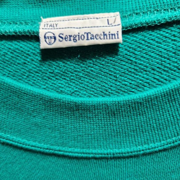 Vintage Italian Sergio Tacchini Rainbow Embroidery Green Sweatshirt Large - Picture 3 of 3
